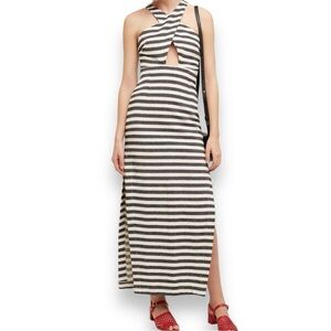 Anthropologie Mara Hoffman Nias Maxi Black Cream Stripes Dress Size 6